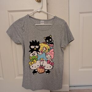 Hello Kitty Gray Short Sleeve Tee with Colorful Characters